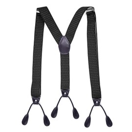 KLONKEE Men's Braces Extra Strong Wide 3.5 cm with Very Strong 6 Buttons Adjustable and Elastic Long Braces for Men and Women, Y Style, Black White Dot