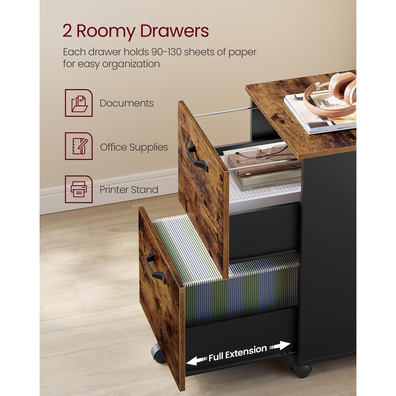 VASAGLE 2-Drawer File Cabinet, Small Rolling Filing Cabinet for Home