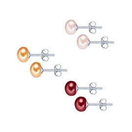 Valero Pearls Sterling Silver 925 rhodium-plated Ladies Set of 3 Earrings with Freshwater cultured Pearls Pink Salmon 60020077