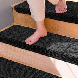 Brakki Bullnose Carpet Stair Treads, Non Slip Stair Treads for Wooden Steps Indoor Runner, Soft Rugs for Pets, Edging Protectors, Washable, 29.5"x9.5"x1.5" 2pcs, Black