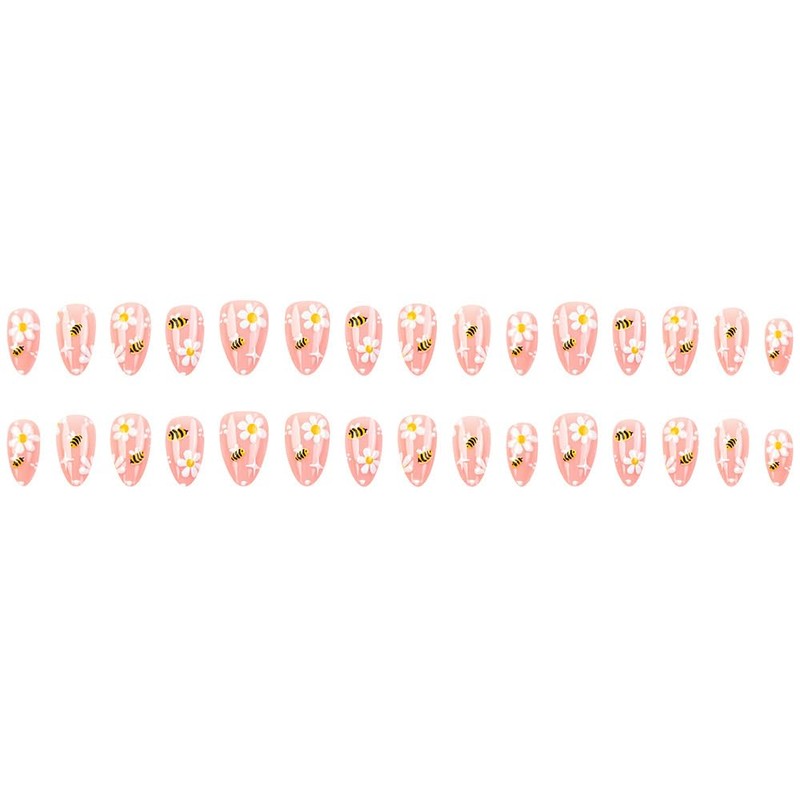 Bee Daisy Press on Nails Short Almond Nude Fake Nails
