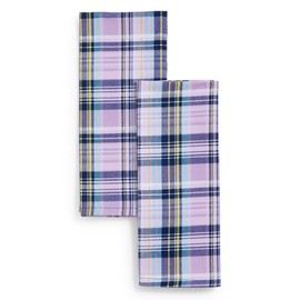 Vera Bradley Cotton Decorative Dish Towel Set of 2, Amethyst Plaid, One Size