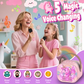 GirliGlee Einhorn Karaoke Maschine Kinder, Mini Bluetooth Karaoke Anlage mit 2 Mikrofonen für 3 4 5 6 7 8 9 Jahre, Spielzeug für Mädchen von 3–12 Jahren, Kinderspielzeug, Geburtstag Geschenk