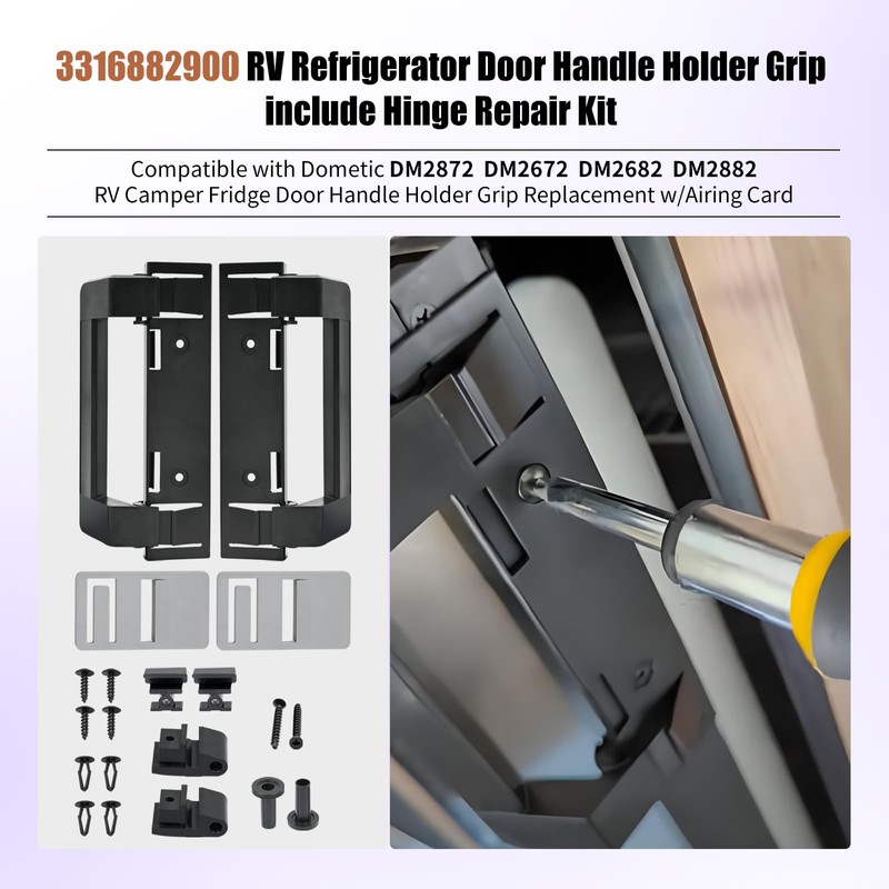 3316882900 RV Refrigerator Door Handle Holder Grip,Include Hinge Repair Kit