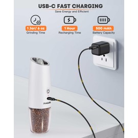 AmuseWit Gravity Electric Salt and Pepper Grinder Set [White Light] USB Rechargeable Automatic Pepper and Salt Mills,Adjustable Coarseness,One-Handed Operation, Snow White