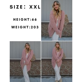 Zeagoo Women's 2024 Fall Open Front Cardigan Long Batwing Sleeve Chunky Knit Sweater Loose Outerwear Coats with Pockets Pink