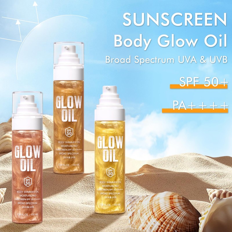 Sunscreen Body Glow Oil【SPF 50】【Lightweight】【Natural Ingredient】Shimmer Broad Spectrum Shimmer Sunscreen