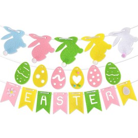 Sizkii Happy Easter Banners (3 PCS), Easter Colorful Flags, Easter Egg Bunny Logo, Spring Easter Party, Fireplace, Wall, Outdoor Decoration
