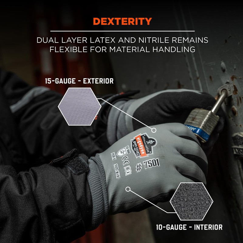 Ergodyne ProFlex 7501 Coated Waterproof Winter Work Gloves, Sandy Nitrile