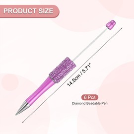 PATIKIL Diamond Beadable Pens, 6 Pcs Plastic Black Ink Bead Pen Creative DIY Ballpoint Pens for Teacher Office DIY Crafts Party Decorations Handmade Supplies, Dark Pink