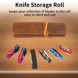 Baizoy leather Knife Display Bag with 12 Slots Pocket Knives,Folding Knife Holder Organizer,Tactical Outdoor for EDC Mini Knife Bags, leather knife roll Collection Protector Bag