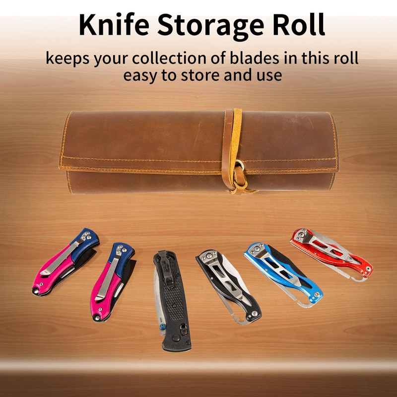 Baizoy leather Knife Display Bag with 12 Slots Pocket Knives,Folding