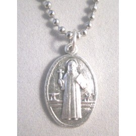 Oval St Benedict / Jubilee Cross Medal Pendant Necklace 24" Ball Bead Chain