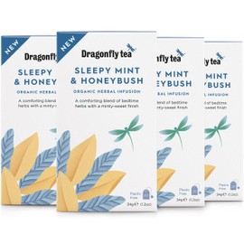 Dragonfly Sleepy Mint and Honeybush Tea, 4 x 20 Organic Tea Bags (80 Teabags), Mint Tea Bags To Help You Unwind At Night, Relaxing Sleep Tea, Soothing & Calming, Plastic Free Tea Bags