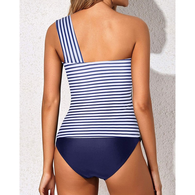 Tempt Me White Blue Stripe Two Piece Tankini Bathing Suits