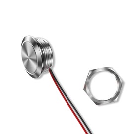 Metzler Ultra-Flat Stainless Steel Push Button, Rust-Proof IP67, Installation Diameter 19 mm, Push Button