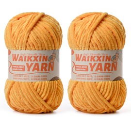 （2 Golden Yellow） 2 Pack Super Soft Fuzzy Chenille Chunky Yarn for Crocheting, 200g (175yds) Fluffy Velvet Yarn for Hand Knitting Baby Blankets Weaving Craft