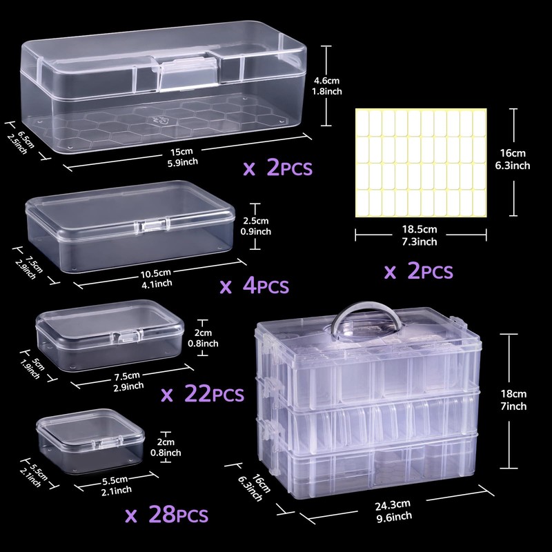 Funtopia Craft Storage Organiser 59 Pack, 3-Tier Stackable Storage Container