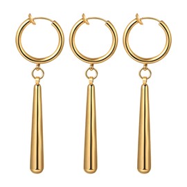 Aroncent Men's Zorro Earrings Set: 3 Pieces Gold Ring-shaped Stainless Steel Clip On Stud Earrings Set without Ear Hole Anime Cosplay, Stainless Steel, No Gemstone