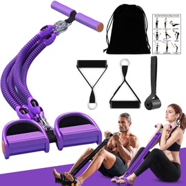 2026 Upgrade Foot Pedal Resistance Band, Adjustable 4-Tube Pedal Ankle Puller Resistance Band with Handle, Multifunction Home Gym Equipment, Stirrup Puller for Men Women for Full Body Exercise