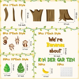 ArowlWesh 84Pcs Wild Animals Kindergarten Back to School Bulletin Board Set Bananas About Kindergarten Trees Monkey Cutouts First Day of School Decoration Decor Supplies of Classroom Preschool Wall