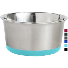 GORILLA GRIP Stainless Steel Metal Dog Bowl, Rubber Base, Heavy Duty Feeding Dish, Food Grade BPA Free, Less Sliding, Quiet Pet Bowl for Cats and Dogs, Holds 2 Cups (16 fl oz), Turquoise