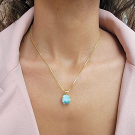 Genuine Raw Larimar pendant necklace, with 925 sterling silver yellow gold plated, real rough birthstone gift for her and him, Uniquelan Jewelry (larimar)