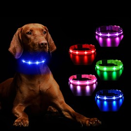 MASBRILL RGB Lighted Dog Collar - Flashing LED, Rechargeable, Water-Resistant Glow Up Night Walking Collar for Small to Large Dogs