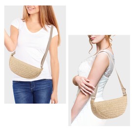 Straw Crossbody Bag Woven Purse for Women – Handmade Crochet, Summer Beach Bag Vacation Straw Purse,Beige
