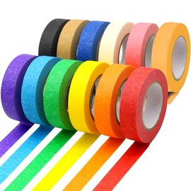 12 Pic Colourful Masking Tape Set 1.8cm x 13 Yards Colourful Craft Tape - Vibrant Rainbow Coloured Painters Tape - Great for Handmade Art Decorations and Crafts, Labels and Colour Coding
