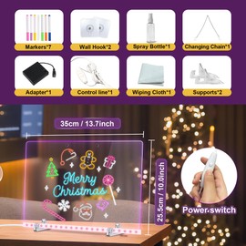 Led Drawing Board for Kids, LED Note Board,13.7"X10" 4 Modes&7 Colors, Acrylic Dry Erase Board with Light, Include Adapter, Hanging Chain, Magic Board for Kids, Office Decor Classroom Decor Kid Gifts