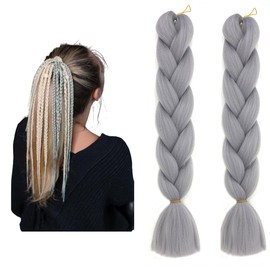 Traziewell Braids Extensions Hair Pre Stretched Braiding Hair Easy Braid Synthetic Fibre Crochet Hair Extension Braid Hair Sliver Grey 1815