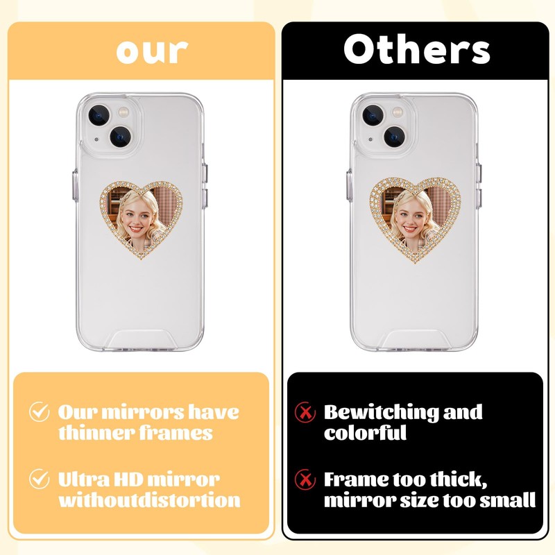 Bruislard Bling Smartphone Mirror Decal Heart Shape Phone Mirror Cellphone