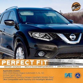WEELMOTO Headlights Assembly Compatible with 2014 2015 2016 Nissan Rogue with LED DRL Strip Pair, Fits Factory Halogen Models Only (NO PROJECTOR)