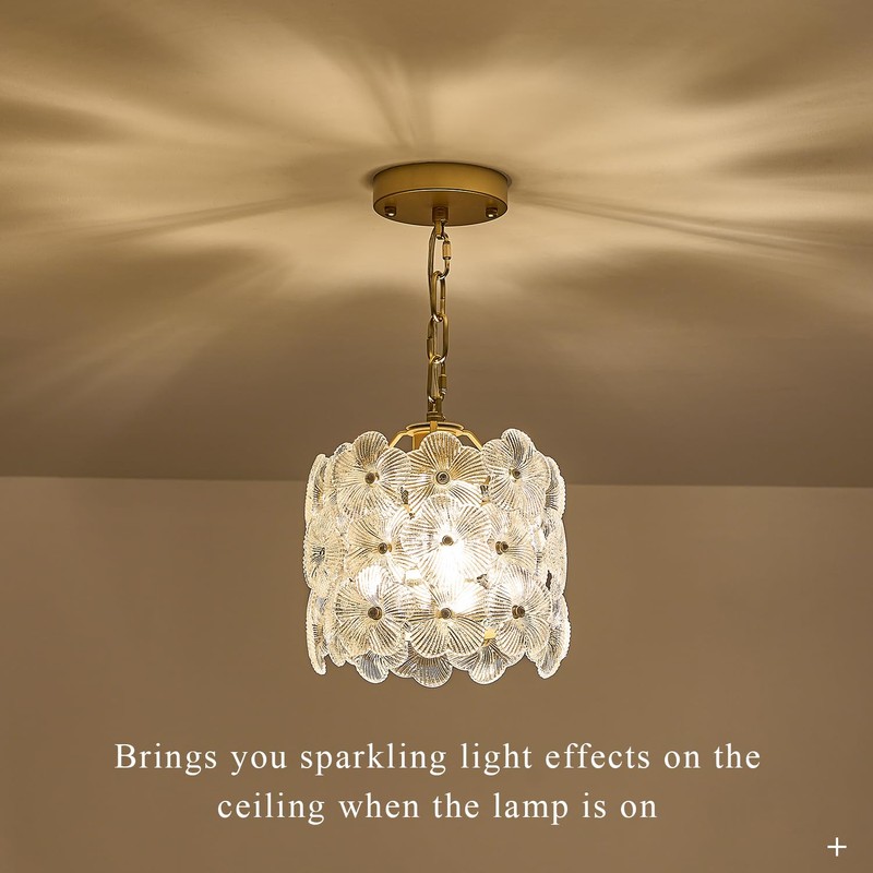 Poemoon Gold Glass Pendant Light 1-Pack Modern Flower Small Ceiling