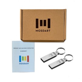 MOSDART - Paquete de 2 unidades flash USB 2.0 de 64 GB con llavero de metal de 64 GB impermeable para almacenamiento y copia de seguridad, color plateado