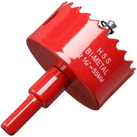Hole Saw 55 mm, HSS M42 Bi-Metal High-Speed Steel Hole Drill Bit for Wood, Plastic, Drywall and Drywall, Red