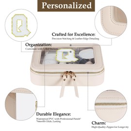 Bolsa de maquillaje transparente - Neceser para mujer como bonito accesorio de coche, cremalleras doradas, Blanco, Letter-Q, P: