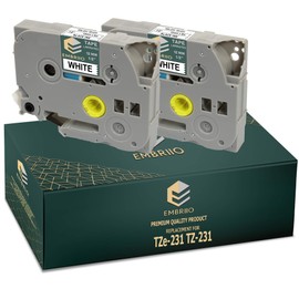 EMBRIIO TZe-231 TZ-231 2 Label Tapes Replacement for Brother P-Touch PT-H110 PT-E550WVP PT-E100 PT-P700 PT-H105 H101C PT-1000 PT-D600VP PT-H100 H100LB | Black on White | 12 mm x 8 m
