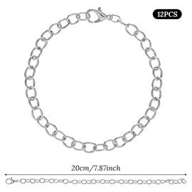 12 Pieces Bracelet Chain with Lobster Clasps Alloy Bracelet Link Chains Silver Charm Bracelet Chain DIY Jewelry Making Bracelets Chains for Women DIY Jewelry Bracelet Making Crafts Supplies