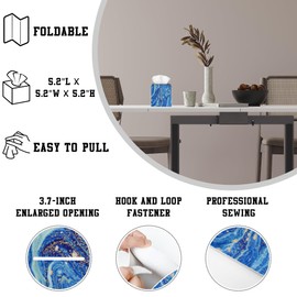 OHEGBXE Blue and Gold Liquid Marble Tissue Box Cover Square, Tissue Box Holder Leather Facial Paper Case Decorative Organizer Holder Dispenser Home Office Car Decor