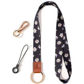 SENLLY Neck Strap Lanyard Strip with Genuine Leather for Keys, ID Badge Card Holder, License Holder, Mobile Phones