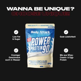 Body Attack Power Protein 90 Powder, Strawberry Cream, 500 g – Made in Germany – 5K Protein Powder with Whey Protein, L-Carnitine and BCAA for Muscle Building and Fitness