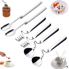 Honey Spoon Stainless Steel and Jam Spoon, 6-Piece Mixing Spoon Set, High-Quality Honey/Jam Spoon Set, Dessert Spoon, Hanging Jam Spoon, Honey Spoon with Spiral, Suitable for Jam, Yoghurt