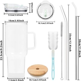 AiHeart Glass Tumbler with Lid and Straws,40oz Glass Cup with Handle,Drinking Glasses with Silicone Coaster,Glass Water Cup,Smoothie Cup,Beer Cup,Ice Coffee Cup,Fits In Cup Holder