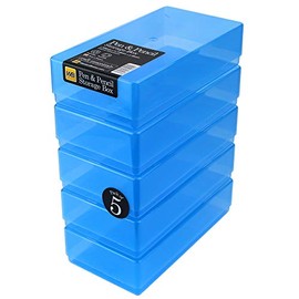 WestonBoxes Plastic Storage Boxes with Lids for Pens, Pencils and Stationery - 1.4 Litre Volume (Blue, Pack of 5)