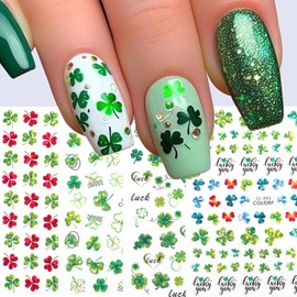 St.Patrick's Day Nail Art Stickers Decals Green Four Leaves Clover Nail Stickers 8PCS 3D Self-Adhesive Cute Leaves Nail Decals Green Day Manicure Nail Art Supplies for Women DIY Nail Art Decorations