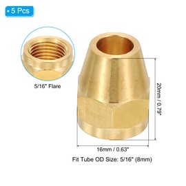 PATIKIL 5/16" Brass Flare Nut, 5Pcs 45 Degree Short Flare Tube Fitting Pipe Fittings for Air Conditioner, Water, Air, Oil, Gas Line, Brass Tone