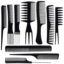 Hair Barber Comb Set, Professional Salon Hair Styling Barber Combs Kit 10 Piece Plastic Fine and Wide Tooth Hair Combs burr baskets Haircare Heatless