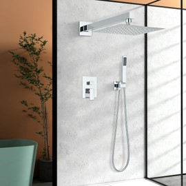 Ackwave Shower Faucet Polished Chrome Shower System with 8 Inches Rain Shower Head and Handheld Spray Bathroom Luxury Rain Shower Faucet Set Complete Wall Mounted